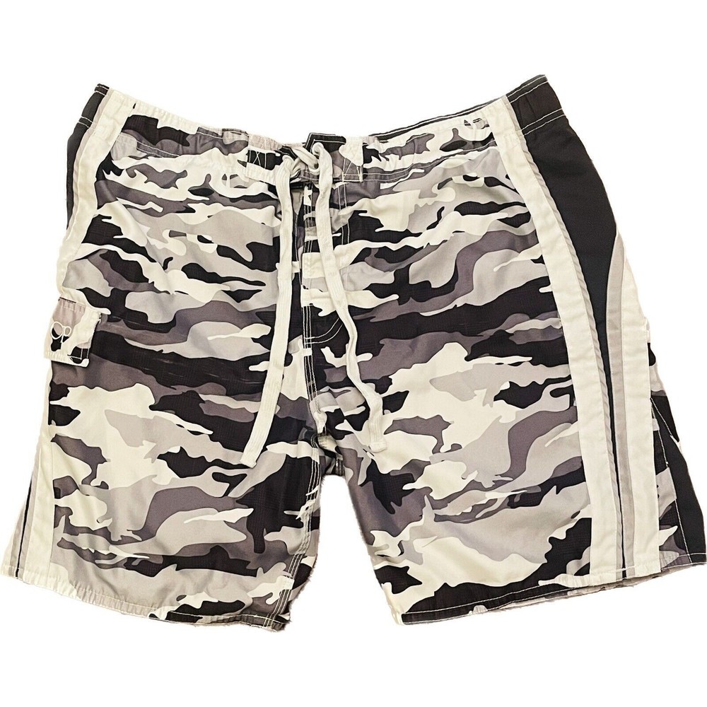 OP Ocean Pacific Men Gray Black White Camo Board Shorts Swim Trunks Sz XL 40-42